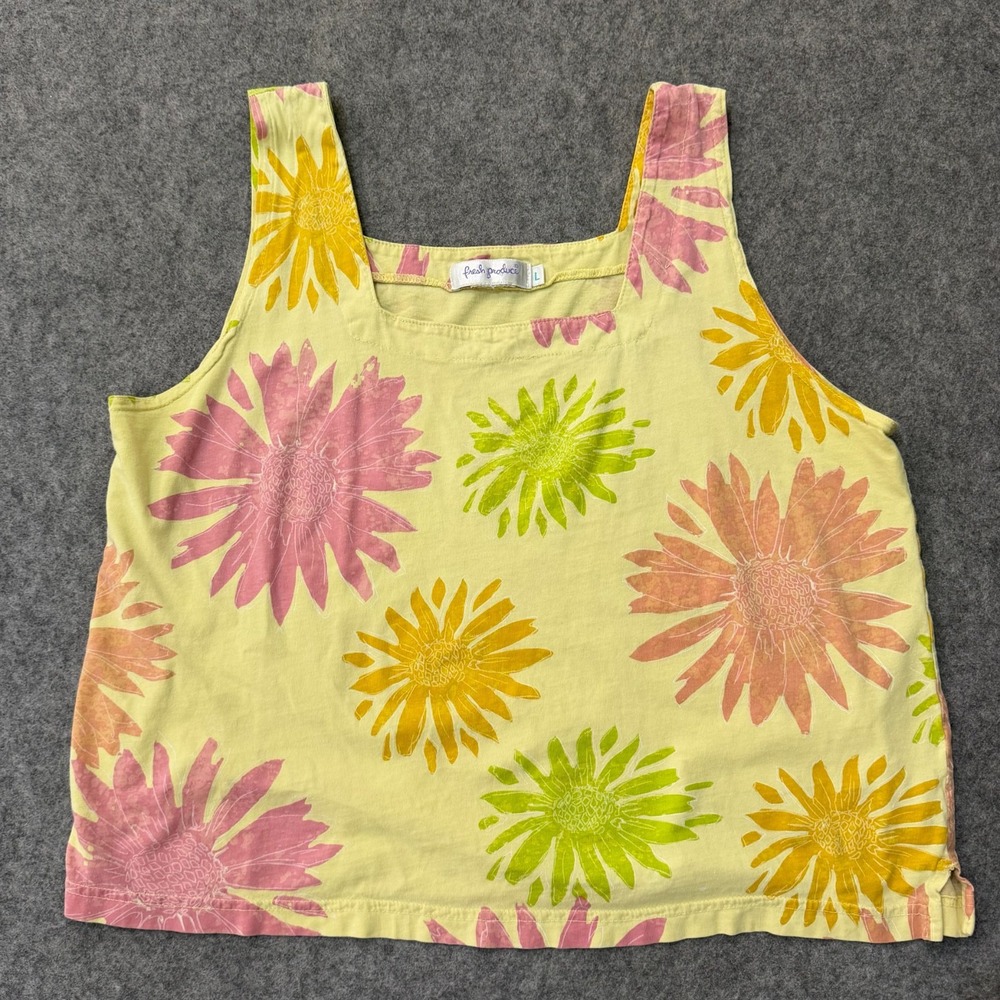 Fresh Produce Vintage Yellow Floral Sleeveless Tank Top Women's Size Large